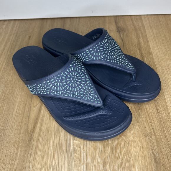 Crocs Womens 11 Monterey Diamante Wedge Sandals Blue Beaded Comfort Platform - Picture 1 of 8